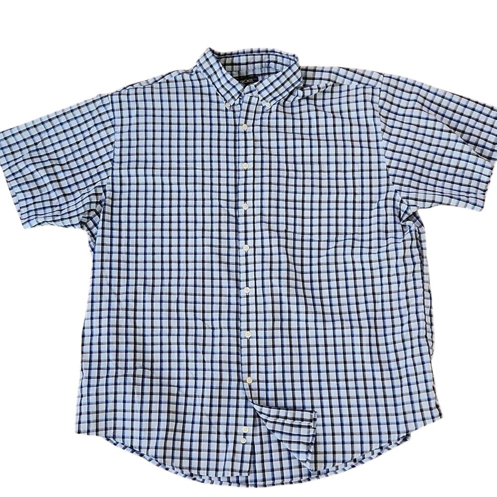 Cherokee men's XXL blue plaid short sleeve button down shirt